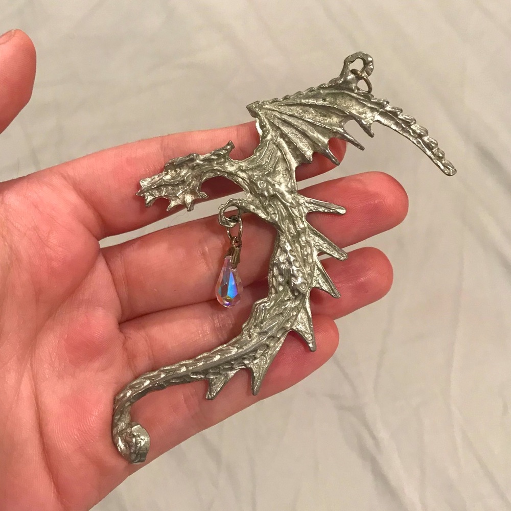 Dragon window hanging / pendant with crystal